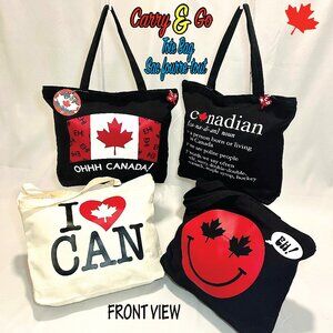 New Custom Designed "CARRY & GO" Large Canvas Tote Bags With Funny Canadiana Gra